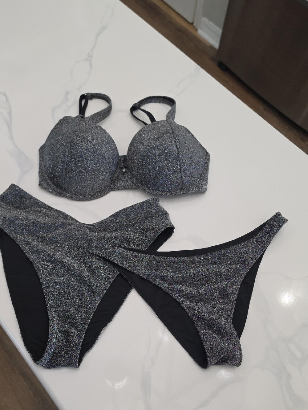 Victoria Secret Pink shimmer 3 piece swim set. Like New!